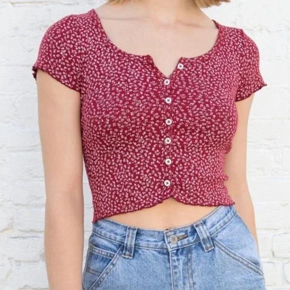 Brandy Melville Tops - Brandy Melville red Zelly eyelet crop top.